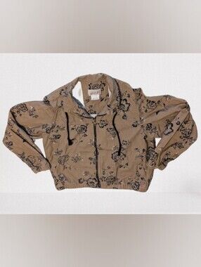 Toile Blue Tan Floral Bomber Jacket Medium 100% Cotton